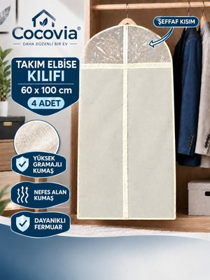 Cocovia ( 4 Adet ) Takım Elbise Kılıfı Fermuarlı Kıyafet Ceket Koruyucu Hurç- Dolap Içi Düzenleyici Elbise Koruma Kılıfı