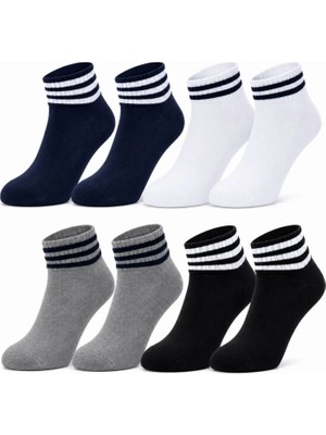 Bezos Erkek Çocuk 8'li Pamuklu Çizgili Patik Çorap Nefes Alan Esnek Günlük Spor Okul Çorabı Rahat ve Dayanıklı