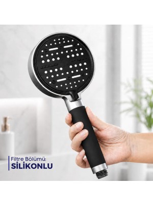 deyhome Silikon Tutamaçlı 6 Fonksiyonlu Filtreli Duş Başlığı | Tekli Duş Başlığı | İçinde 1 Adet Filtre Siyah-Mat Gri