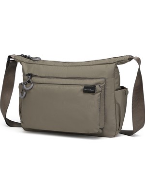 Smart Bags Hafif Kumaş Orta Boy Çok Cepli Kadın Postacı Çapraz Çanta Kahverengi