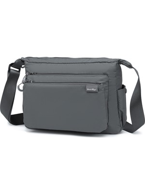 Smart Bags Hafif Kumaş Orta Boy Çok Cepli Kadın Postacı Çapraz Çanta Koyu Gri