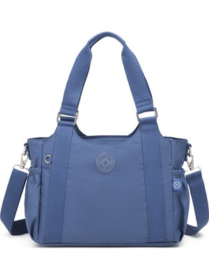 Smart Bags Günlük Orta Boy Su Geçirmez Krınkıl Kumaş Kadın Omuz Çantası Mavi