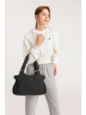 Smart Bags Günlük Orta Boy Su Geçirmez Krınkıl Kumaş Kadın Omuz Çantası Siyah