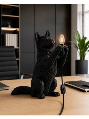 3DLAB 3D Baskı Siyah Köpek Masa Lambası – Dekoratif Hayvan Figürlü Gece Lambası, Modern Ev ve Ofis Dekoru  H