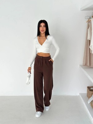 Crep Palazo Pantolon Kahve