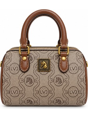 Lêvi D'or Monogram Desenli Speedy Tasarım Mini Boy Uzun Askılı Kadın El Çantası Camel