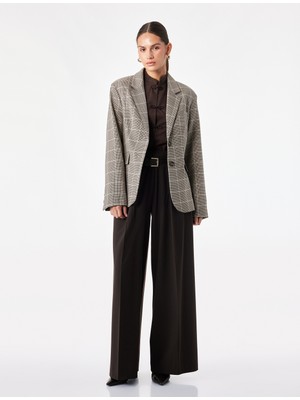 Koton Regular Fit Uzun Kollu Klasik Yaka Cepli Düğmeli Ekose Blazer Ceket