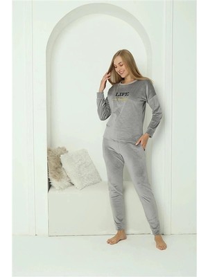 MTM My The Mall Giyim Kadın Kadife Gri Pijama Takım
