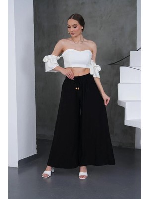 Bol Paça  Çilek Pantolun Siyah
