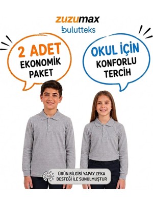 Bulut Teks Okullu 2'li Gri Uzun Kollu Polo Yaka Okul Tişörtü – Çocuk ve Genç Okul Üniforması