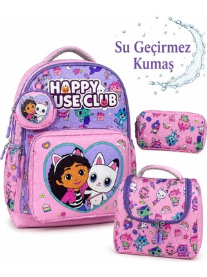 Gigi Luxe 4'lü Set, Su Geçirmez Kumaş Kız Çocuk Desenli Ilkokul Okul Çantası + Beslenme Çantası + Kalemlik + Silgilik