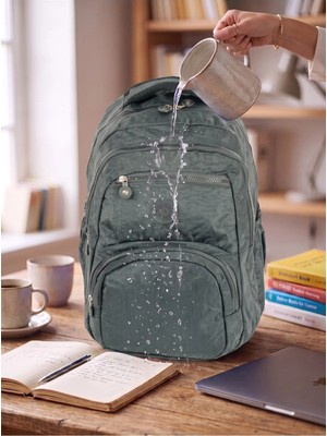 Gigi Luxe Unisex Su Geçirmez Çok Bölmeli Krinkıl Kumaş Okul Çantası Laptop Çantası