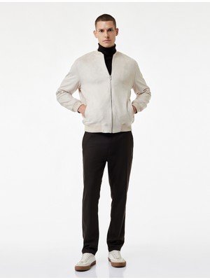 Koton Regular Fit Kolej Yaka Cepli Suni Süet Bomber Ceket