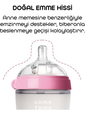 NW NessiWorld Comotomo Antikolik Silikon Biberon 250 ml 3-6 Ay Pembe