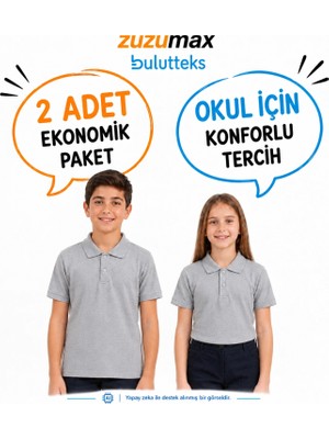 Bulut Teks Okullu 2'li Gri Kısa Kol Polo Yaka Okul Tişörtü – Çocuk ve Genç Okul Üniforması
