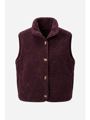 Magarde Düğmeli Premium Düğmeli Polar Yelek- Mürdüm
