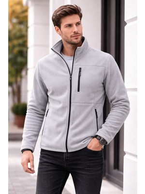 Bizim Terzi Gri Polar 3 Cepli Tam Fermuarlı Slim Fit Anti Pilling Tüylenme Yapmaz. Hava Geçirmez