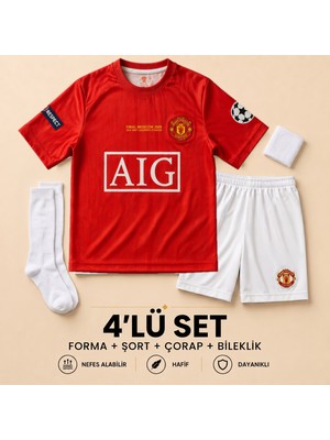 Yensa Manchester United Ronaldo 7 Kırmızı Çocuk Futbol Forması 4'lü Set Forma - Şort - Çorap - Bileklik