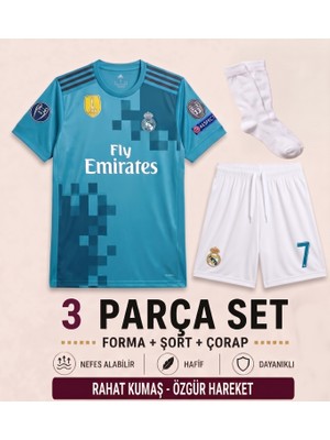 Yensa Real Madrid Ronaldo Turkuaz Çocuk Futbol Forması 3'lü Set Forma - Şort - Çorap