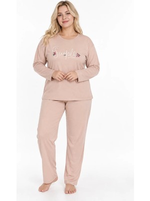 Sleeproom Büyük Beden Mevsimlik Simple Krem Pijama Takımı