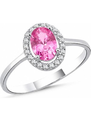 La Mia Felicita 925 Ayar Gümüş Kadın Yüzük Oval Pembe Turmalin Zirkon Taşlı Zarif Tasarım Kadın Yüzük