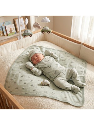 Asyaden Baby Kız Bebek Erkek Bebek Araba Desenli Pamuklu Çıtçıtlı 0-3 Ay 7li Zıbın Set Yenidoğan Hastane Çıkışı