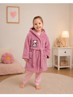 Sweet's Collection Kedi Nakışlı Kız Genç Çocuk Welsoft Peluş Sabahlık