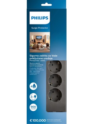 Philips Phılıps SPN3140A/62 4 Soket Akım Korumalı Priz 900 Joules 2mt Kablo (GRI)(1923)
