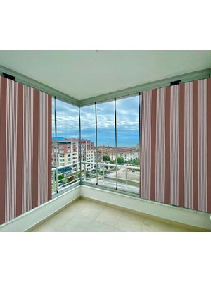 Ceylan Home Balkon Perdesi Bağcıklı  Kahverengi Ince Çizgili 580 x 200