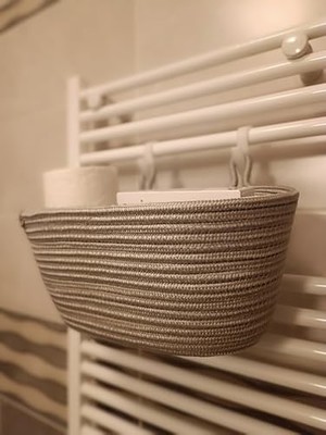 Mey İthalat Doğal Hasır Askılı Sepet – Banyo & Mutfak Duvar ve Petek Havlupan Üstü Organizer Gümüş Tek Ebat