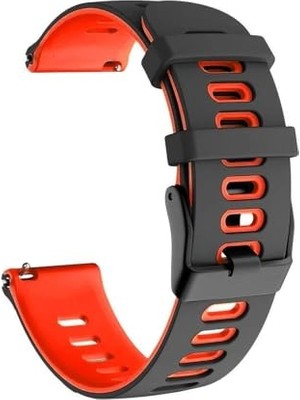 Mey İthalat Garmin Fenix 5s Plus 20 mm ile Uyumlu Sportif Kordon, Siyah - Kırmızı