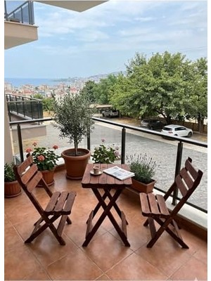 Mey İthalat Wood Premium 2+1 Ahşap Bistro Masa Sandalye Seti, Dişbudak Ağacı, Kahve, Modern Iskandinav, Balkon ve Bahçe Için, 50X50 cm Masa