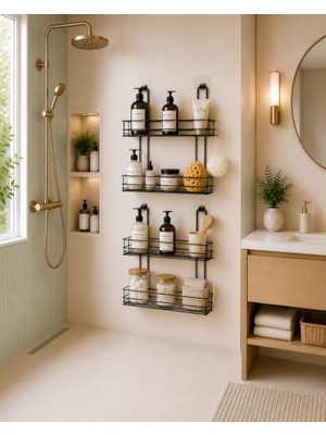 Mey İthalat Yapışkanlı Duş Rafı, Banyo Rafı, Baharatlık Rafı, Duvar Tipi Baharatlık ve Şampuanlık, Banyo ve Mutfak Için Uygun, Delmeden Vidalamadan Kolay ve Pratik Montaj 2 Adet (2liraf)