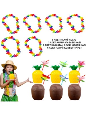 Pileli Store Tropikal Hawaii Parti Malzemeleri – Kolye, Pipet, Bardak Seti (4887)