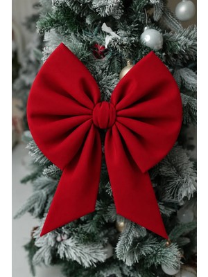 Beige & Stone Yıllbaşı Ağaç Süs Noel Kırmızı Fiyonk 30X35 cm Küçük