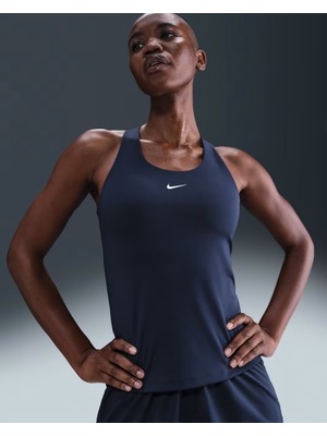 Nike Swoosh DV9897-411 Kadın Orta Destekli Sütyenli Spor Atlet - Lacivert