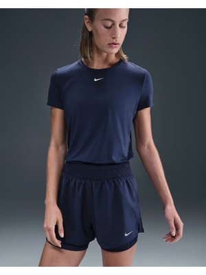 Nike One Dri-Fıt DX6016-410 Yüksek Belli 8 cm Taytlı Şort - Lacivert