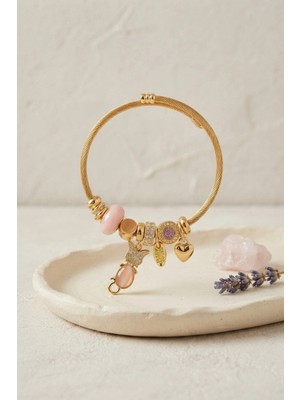 Salmore Mey Ithalat® Pembe Kedi Model Gold Renk Charmlı Bileklik