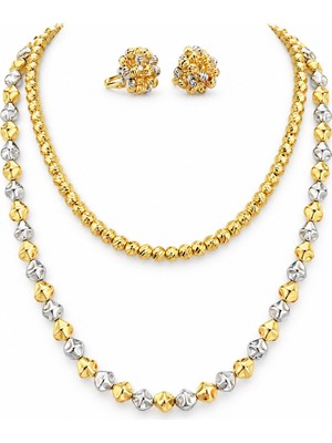 Sizu Accessory 2 Kolye ve 1 Çift Küpe Altın Kaplama Kararmaz 3 Parça Takı Seti