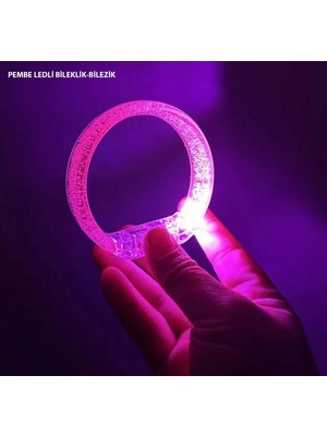 Pileli Store Pembe LED Işıklı Baskı Yapılabilen Pilli Bileklik Bilezik 1,5 cm Genişlik (4887)