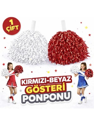 Pileli Store 1 Çift ( 2 Adet ) Kırmızı-Beyaz Renk 23 Nisan 19 Mayıs 29 Ekim Okul Gösteri Ponponları Ekstra Dolgun (4887)