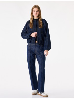 Koton Düşük Bel Nervürlü Pamuklu Düz Paça Denim Pantolon - Straight Fit Jean
