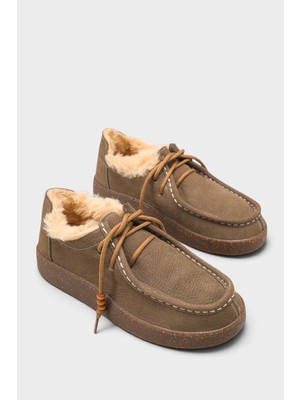 Capone Outfitters Daffi Hakiki Nubuk Deri Konfor Ahşap Aksesuarlı Kadın Loafer Ayakkabı