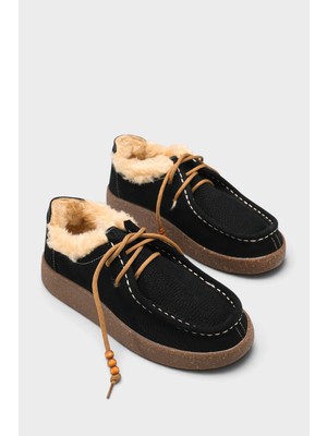 Capone Outfitters Daffi Hakiki Nubuk Deri Konfor Ahşap Aksesuarlı Kadın Loafer Ayakkabı