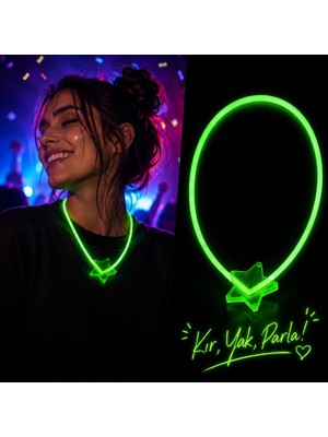 Pileli Store Fosforlu Yıldız Parti Kolyesi – Neon Işıklı Kolye Yeşil Renk (4887)