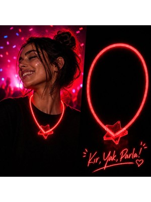 Pileli Store Fosforlu Yıldız Parti Kolyesi – Neon Işıklı Kolye Kırmızı Renk (4887)