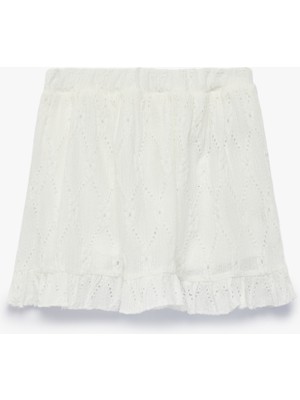 Koton Beli Lastikli Fırfırlı Brodeli Etek