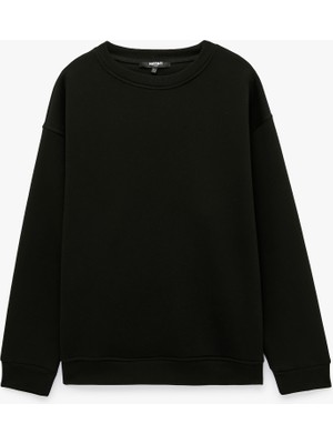 Koton Pamuklu Üç Iplik Şardonlu Uzun Kollu Oversize Bisiklet Yaka Sweatshirt