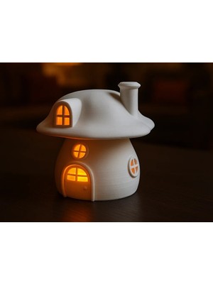 Kahveci Elektronik Store 3D Baskı Mantar Ev Tealight Mumluk Bacalı Pencereli Dekoratif Gece Lambası Çocuk Odası Süsü Beyaz