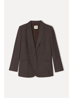 Mudo Kadın Kahverengi Tekstürlü Oversize Blazer Ceket
